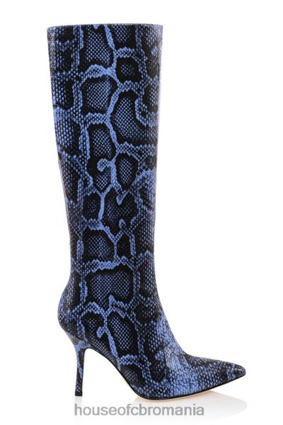pantofi House of CB cizme până la genunchi din piele cu imprimeu albastru royale X4F681070