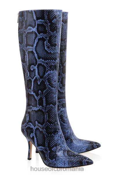pantofi House of CB cizme până la genunchi din piele cu imprimeu albastru royale X4F681070