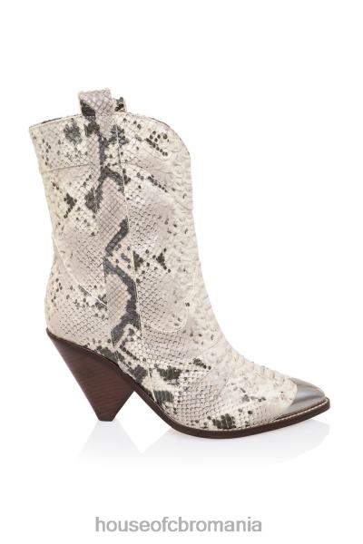 pantofi House of CB terra alb gri piele cizma de cowboy la gambe joase X4F681108