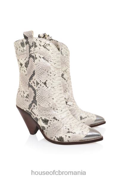 pantofi House of CB terra alb gri piele cizma de cowboy la gambe joase X4F681108