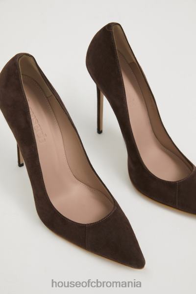 pantofi House of CB tocuri ascuțite paris 5\' din piele intoarsa ciocolata X4F681068