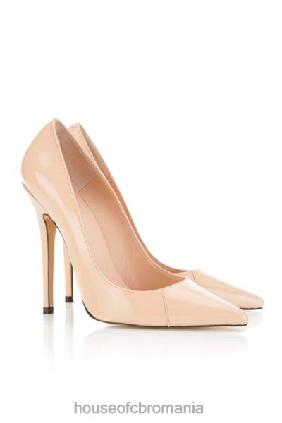 pantofi House of CB pantof cu toc înalt din piele lăcuită paris bej cu vârf ascuțit X4F681136