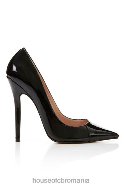 pantofi House of CB paris piele lacuita negru cu varf ascutit pompe cu toc inalt X4F681137