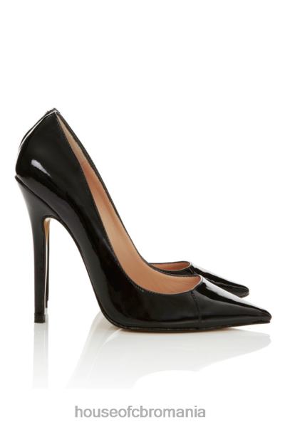 pantofi House of CB paris piele lacuita negru cu varf ascutit pompe cu toc inalt X4F681137