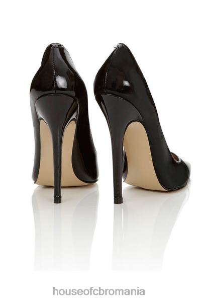 pantofi House of CB paris piele lacuita negru cu varf ascutit pompe cu toc inalt X4F681137