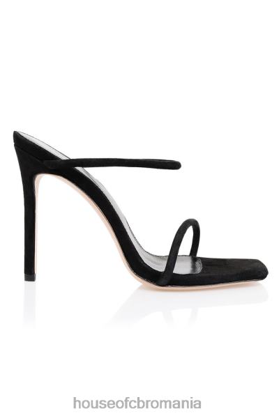 pantofi House of CB desculț sandală de piele de căprioară neagră cu curea subțire X4F681104