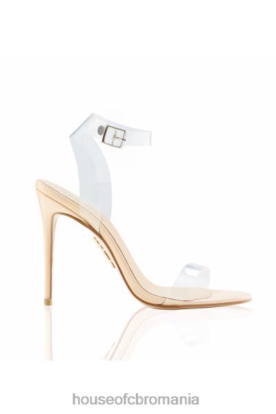 pantofi House of CB sandale din piele bej cu bretele clare fantomă X4F681124