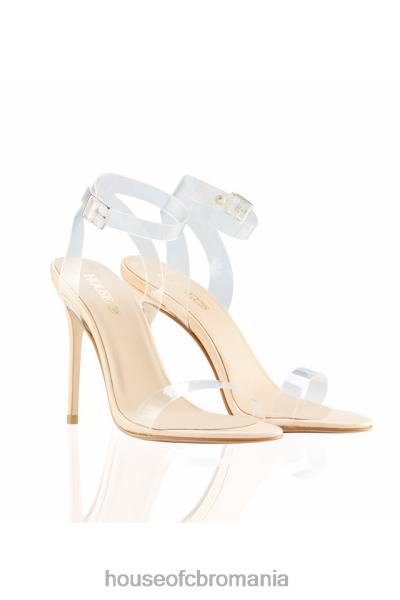 pantofi House of CB sandale din piele bej cu bretele clare fantomă X4F681124
