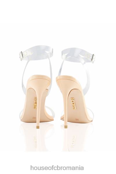 pantofi House of CB sandale din piele bej cu bretele clare fantomă X4F681124