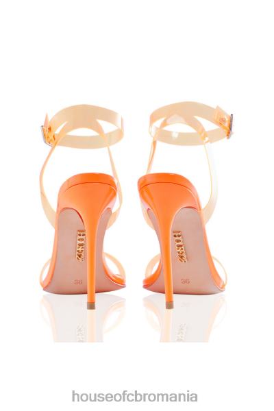 pantofi House of CB sandale din piele cu bretele portocalii neon fantomă X4F681118