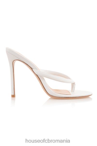 pantofi House of CB sandale tanga cu toc inalt din piele alba lola X4F681079