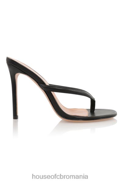 pantofi House of CB sandale tanga cu toc inalt din piele neagra lola X4F681080