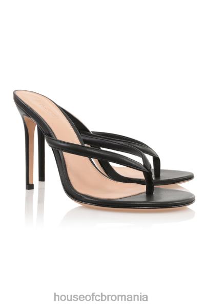 pantofi House of CB sandale tanga cu toc inalt din piele neagra lola X4F681080