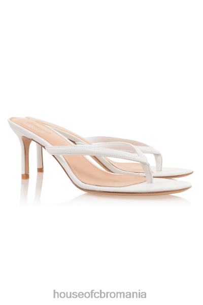 pantofi House of CB sandale tanga cu toc mijlociu din piele albă lola X4F681076