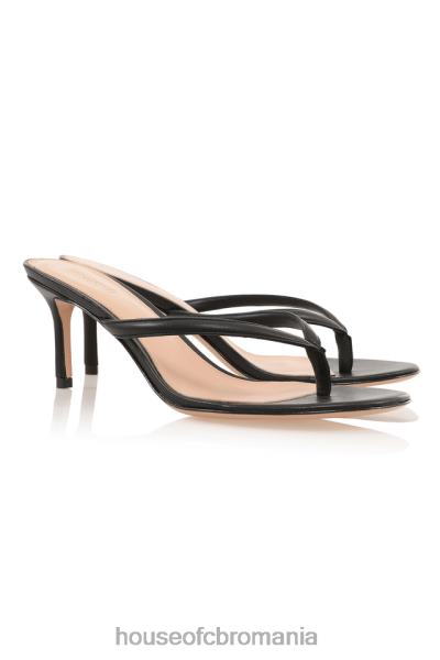 pantofi House of CB sandale tanga cu toc mijlociu din piele neagra lola X4F681077